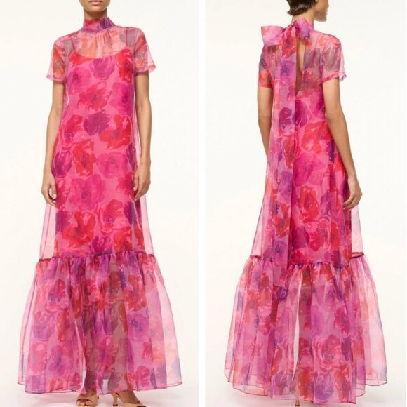 STAUD Dresses & Skirts - NEW STAUD Calluna Maxi Dress Gown Magenta Painted Floral Pink Red Cocktail Party